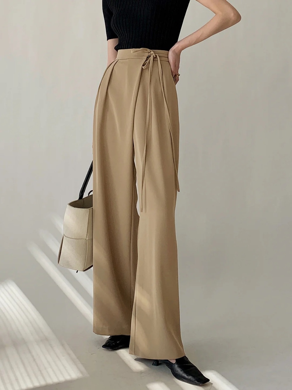 COMMENSE Tie Waist Flowy Wide Leg Dress Pants - size Medium